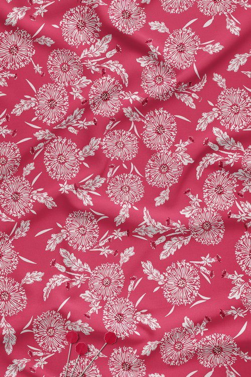Bold White Floral Statement Digital Print Fabric on Pink Base