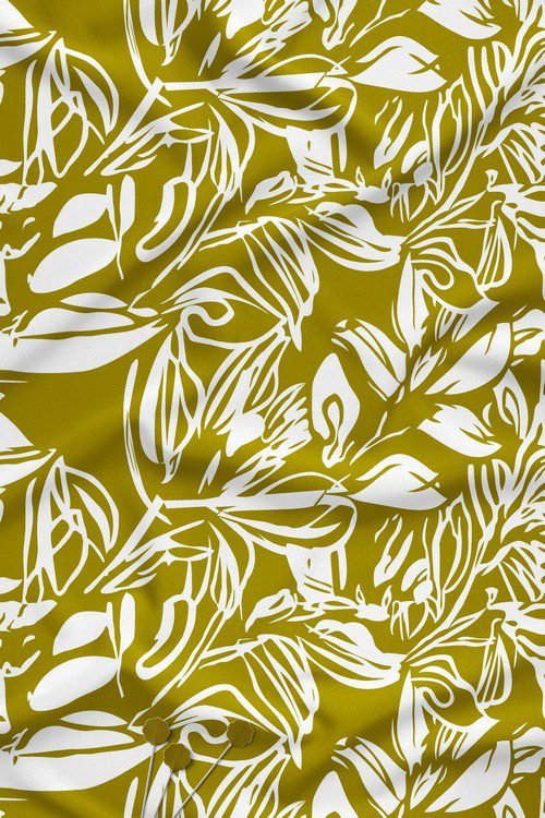 Bold abstract floral digital print fabric in olive green