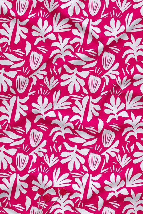 Bold graphic floral digital print fabric in hot pink