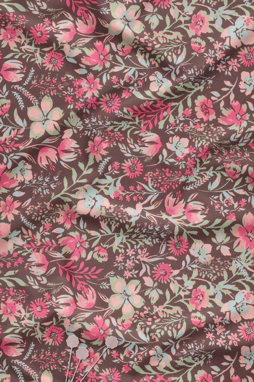 Bold illustrated floral digital print fabric on dark base