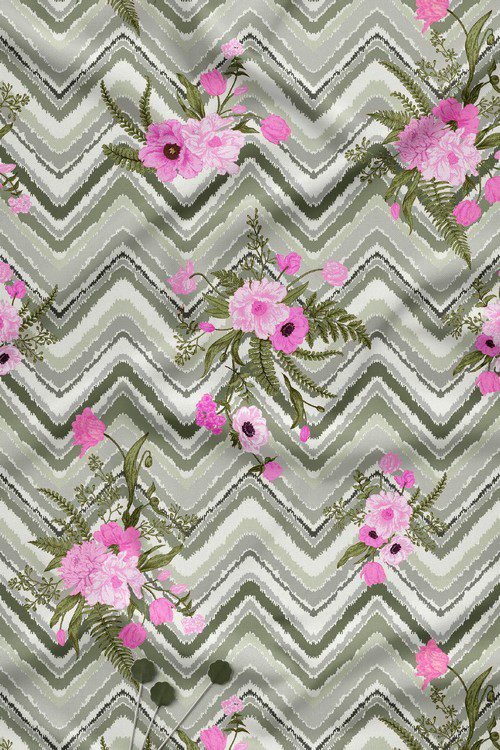 Chevron Floral Digital Print Fabric