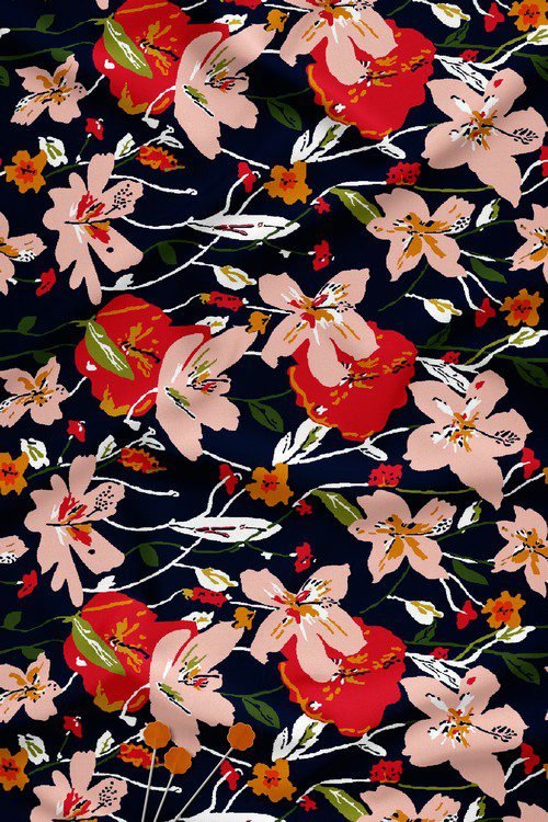 Dark Base Floral Digital Print Fabric