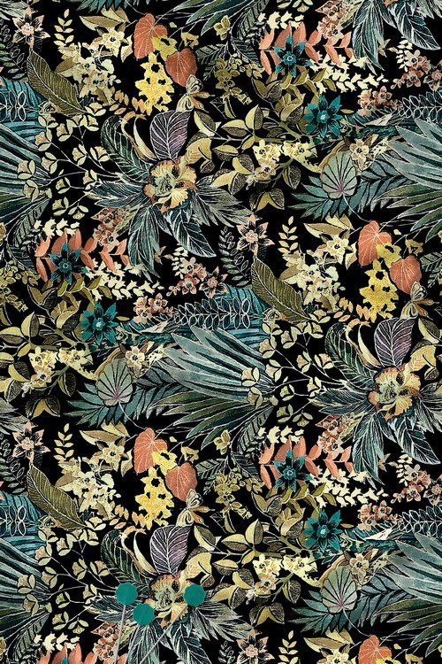 Dark Base Tropical Botanical Digital Print Fabric