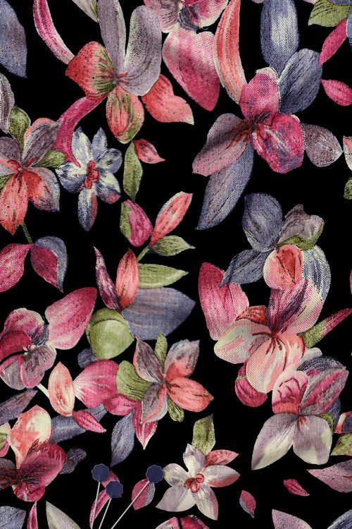 Dark base watercolor floral digital print fabric