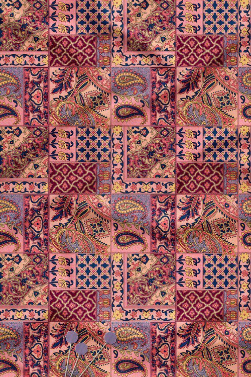 Ethnic Paisley Kalamkari Digital Print Fabric Inspired Patchwork