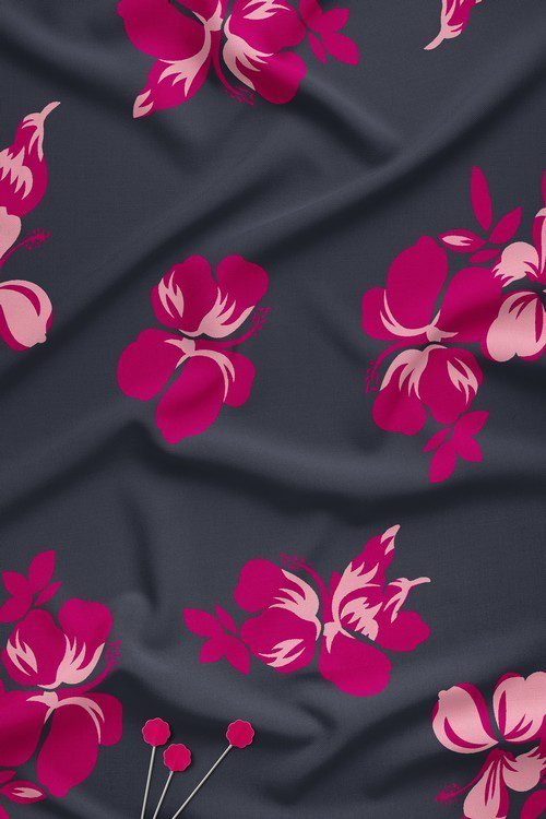 Floral Digital Print Fabric On Dark Base