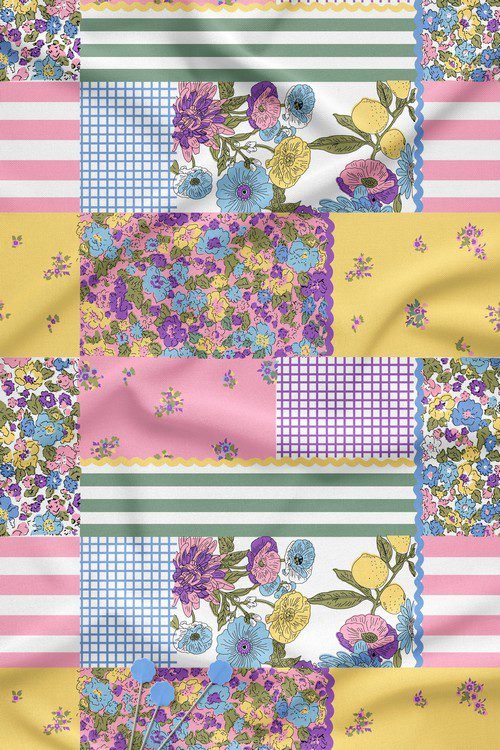 Floral Patchwork Abstract Digital Print Fabric