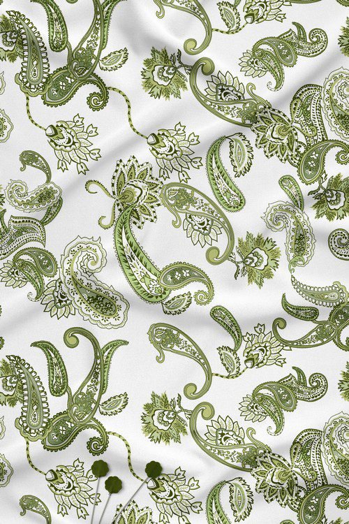Green paisley contemporary digital print fabric