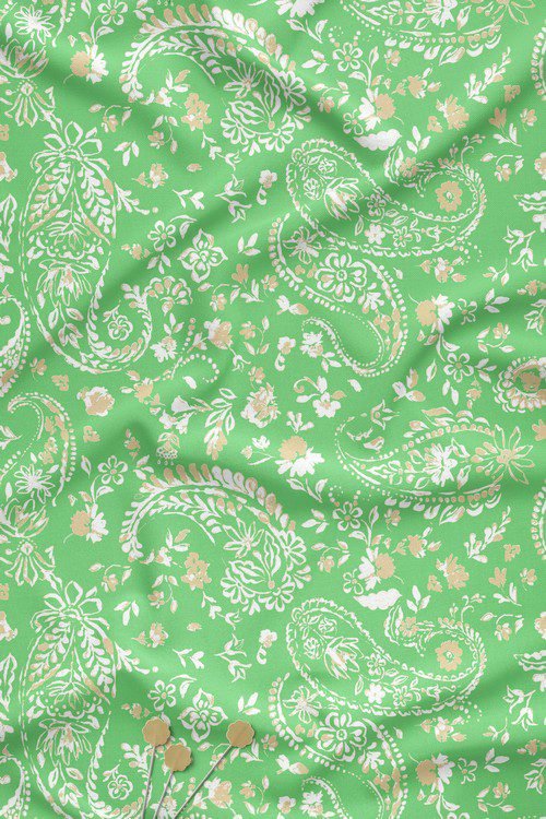 Green paisley floral contemporary digital print fabric