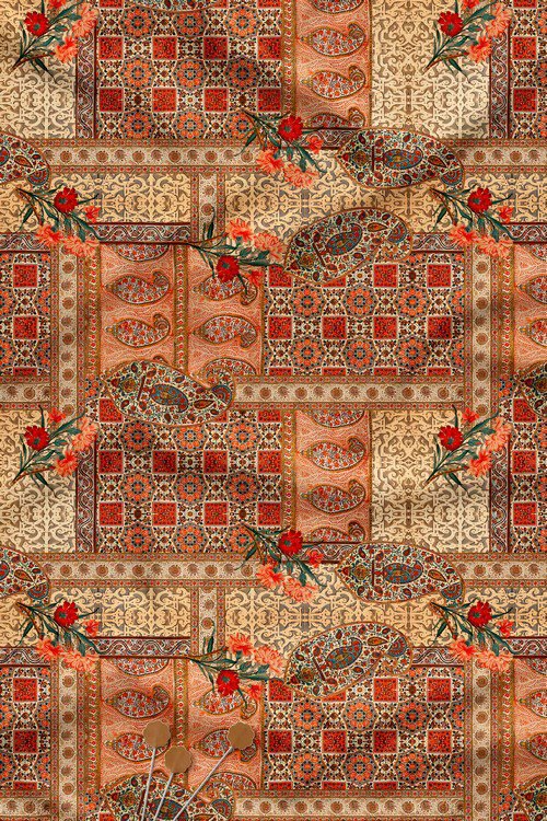 Heritage Paisley Kalamkari Digital Print Fabric Inspired Patchwork