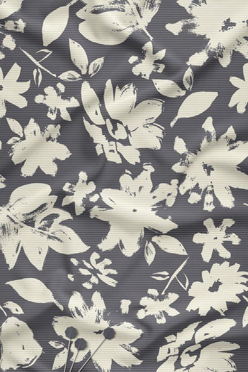 Monochrome Brushstroke Floral Contemporary Digital Print Fabric Charcoal Grey Base