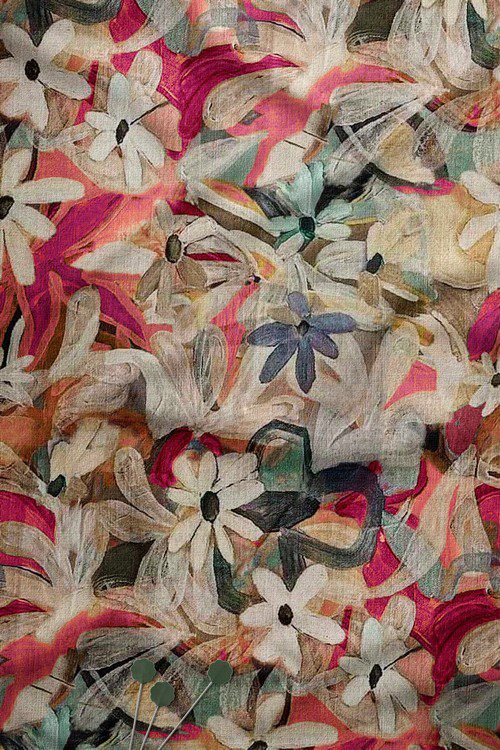 Multicolor abstract painterly floral digital print fabric