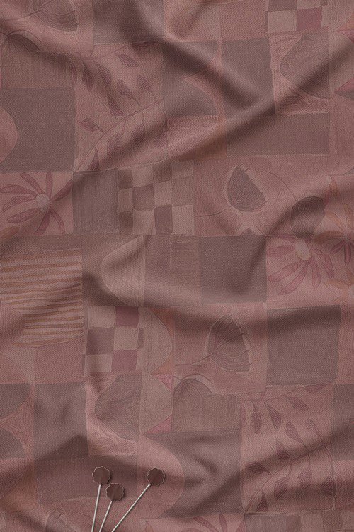 Muted Patchwork Floral Contemporary Digital Print Fabric Dusty Mauve Tone