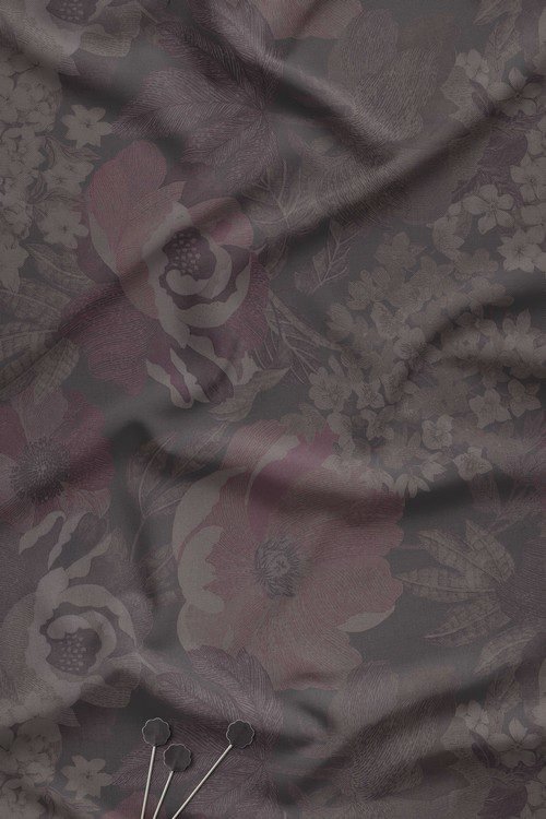 Muted contemporary floral digital print fabric in charcoal tones