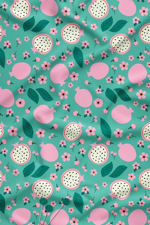 Playful Fruit And Floral Motif Digital Print Fabric