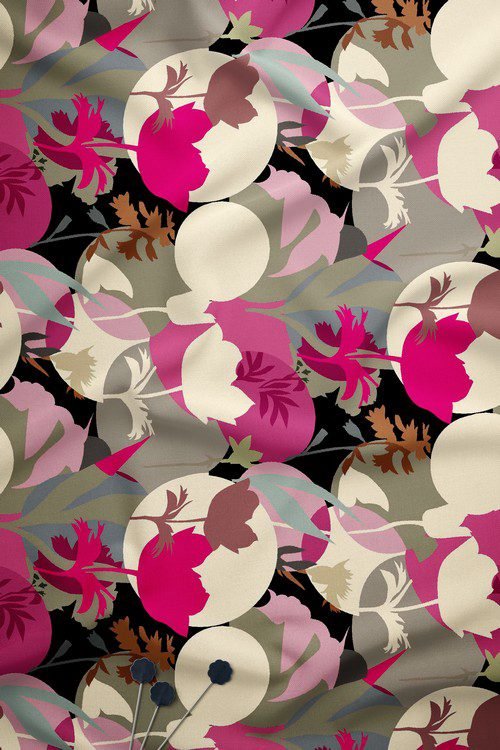 Premium abstract floral digital print fabric with layered contemporary motifs