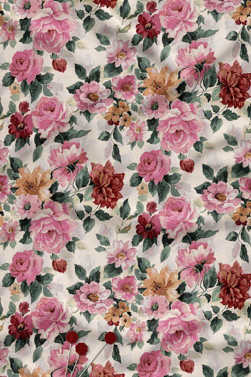 Rose watercolor floral digital print fabric