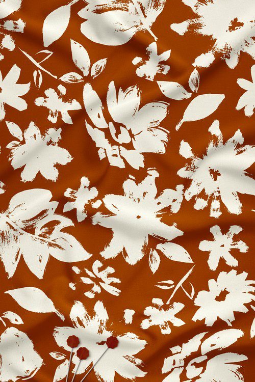 Rust Brown Floral Brushstroke Digital Print Fabric