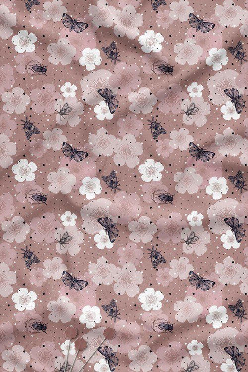 Soft Floral And Butterfly Contemporary Digital Print Fabric