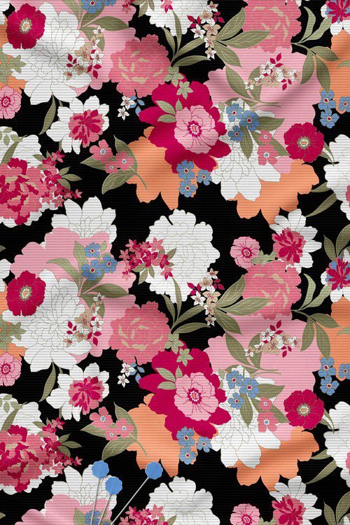 Statement Multicolor Floral Digital Print Fabric on Black Base