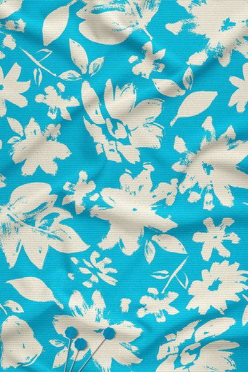 Turquoise Blue brushstroke floral digital print fabric
