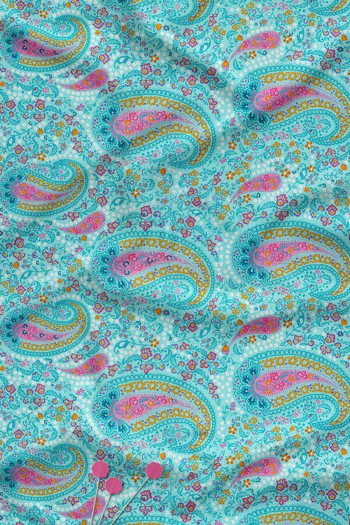 Turquoise multicolor paisley digital print fabric