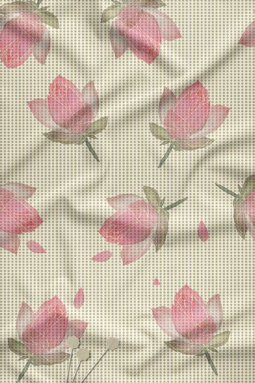 Watercolor floral digital print fabric on beige dotted base