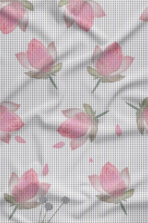 Watercolor floral digital print fabric with dotted background