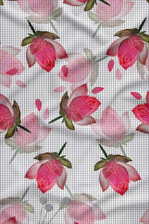 Watercolor floral digital print fabric with dotted base