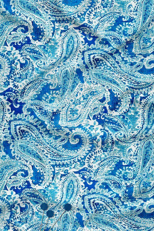 Watercolor paisley digital print fabric in blue tones