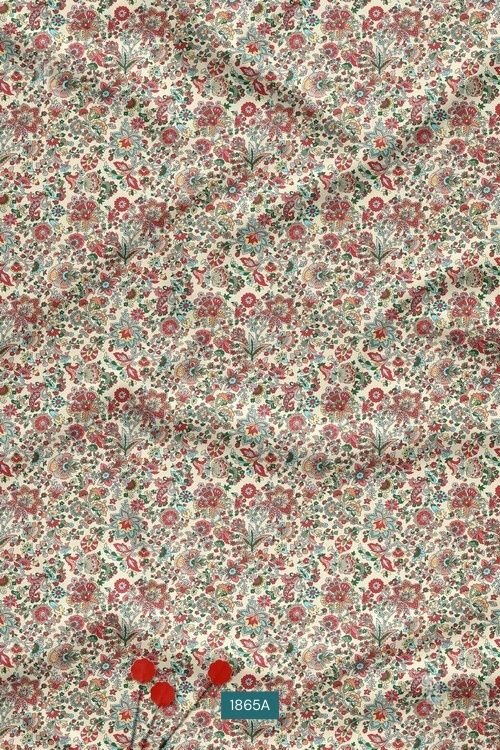 Vintage micro floral nature motif printed fabric in multicolor on beige base