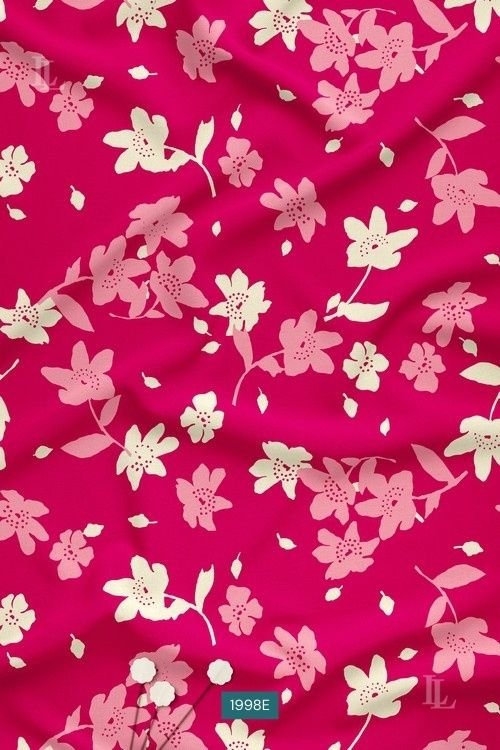 Bright pink fabric with contemporary cream floral nature motif print