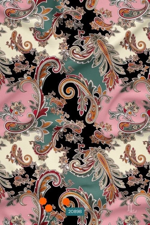 Luxury multicolor paisley digital printed fabric with intricate ethnic motifs