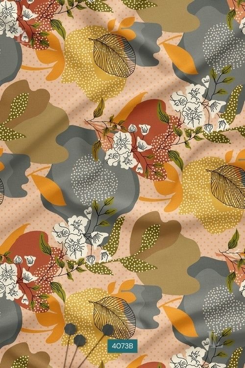 Abstract earth tone floral contemporary print fabric with mustard and olive shades