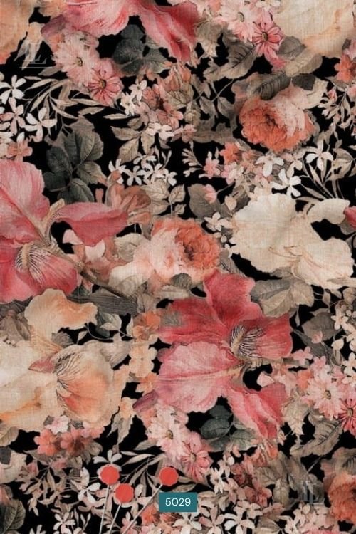 Black peach floral printed women’s kurti fabric