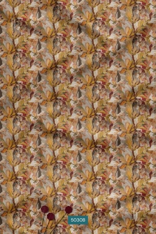 Earthy mustard contemporary floral digital print fabric