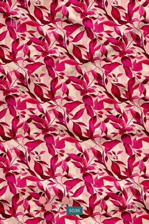 Magenta floral leaf nature motif digital print with cream background