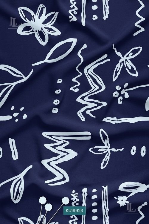 Abstract Digital Print Fabric in Navy Blue with Contemporary Nature Inspired Motifs