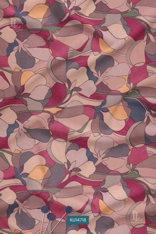 Abstract Floral Digital Print Fabric in Muted Rose Tones