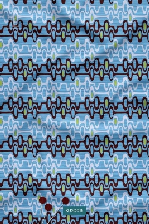 Abstract Geometric Digital Print Fabric in Blue Contemporary Wave Pattern