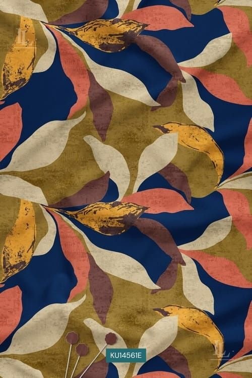 Abstract Leaf Nature Motif Contemporary Digital Print Fabric