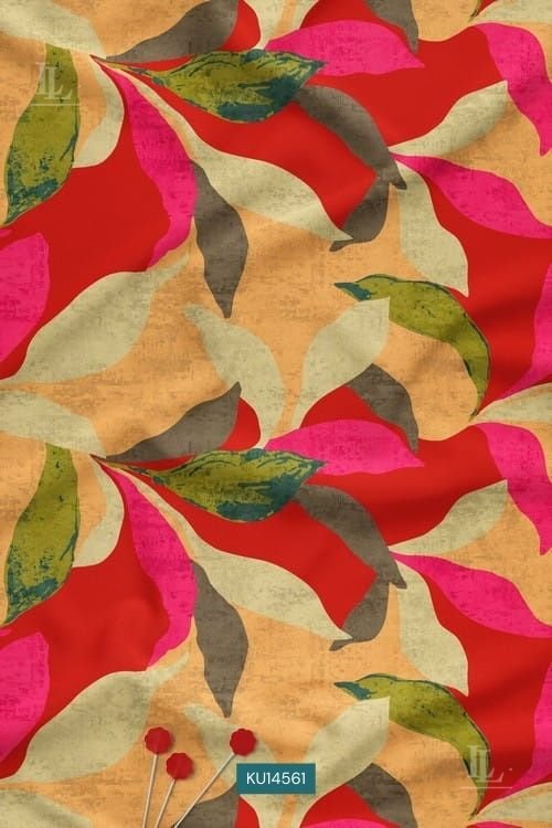 Abstract Leaf Nature Motif Digital Print Fabric