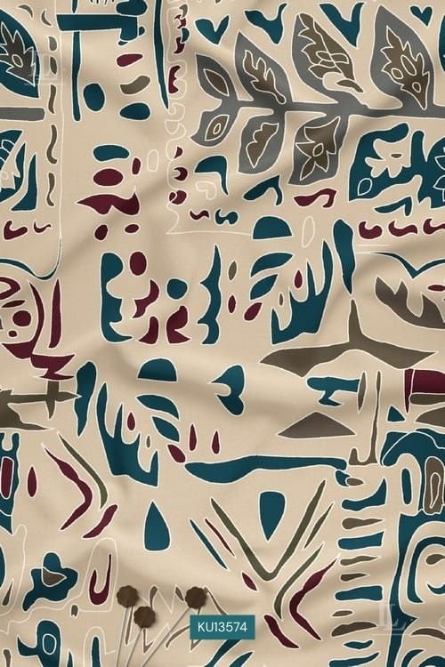 Abstract Nature Motif Contemporary Digital Print Fabric with Organic Forms