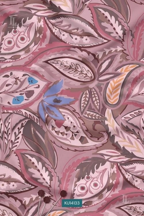 Abstract Paisley Digital Print Fabric in Dusty Rose Leaf Design