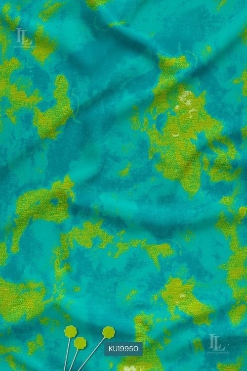 Abstract Watercolor Digital Print Fabric in Teal Green Contemporary Texture Design