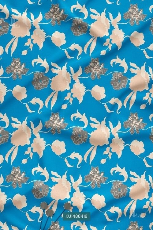 Aqua Blue Contemporary Floral Digital Print Fabric