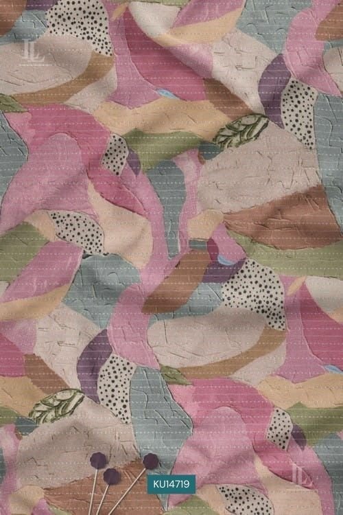 Artistic Nature Motif Abstract Digital Print Fabric in Pastel Tones