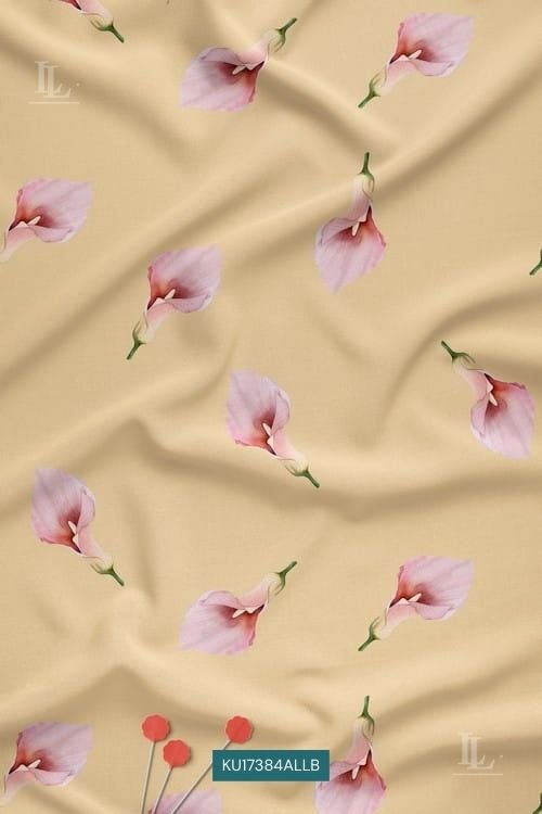 Beige Minimal Floral Digital Print Fabric