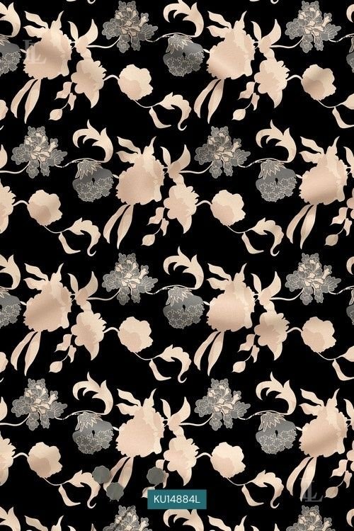 Black Floral Nature Motif Digital Print FabricBlack Floral Nature Motif Digital Print Fabric