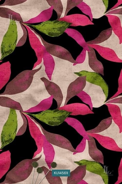 Bold Abstract Leaf Nature Motif Digital Print Fabric